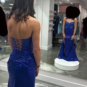 2 Cute Strapless Cobalt Blue Sequin Ruched Mermaid Dress